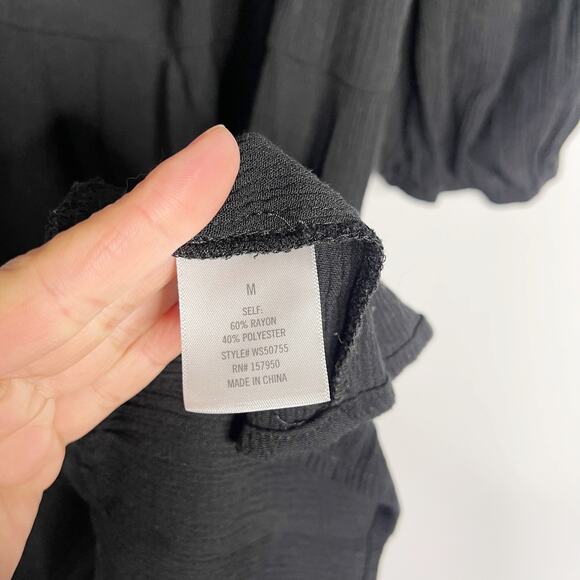 Francescas Blue Rain Medium Black Floral Embroidered V Neck Tiered Dress Crepe - Picture 9 of 10